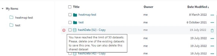 dataset limit warning